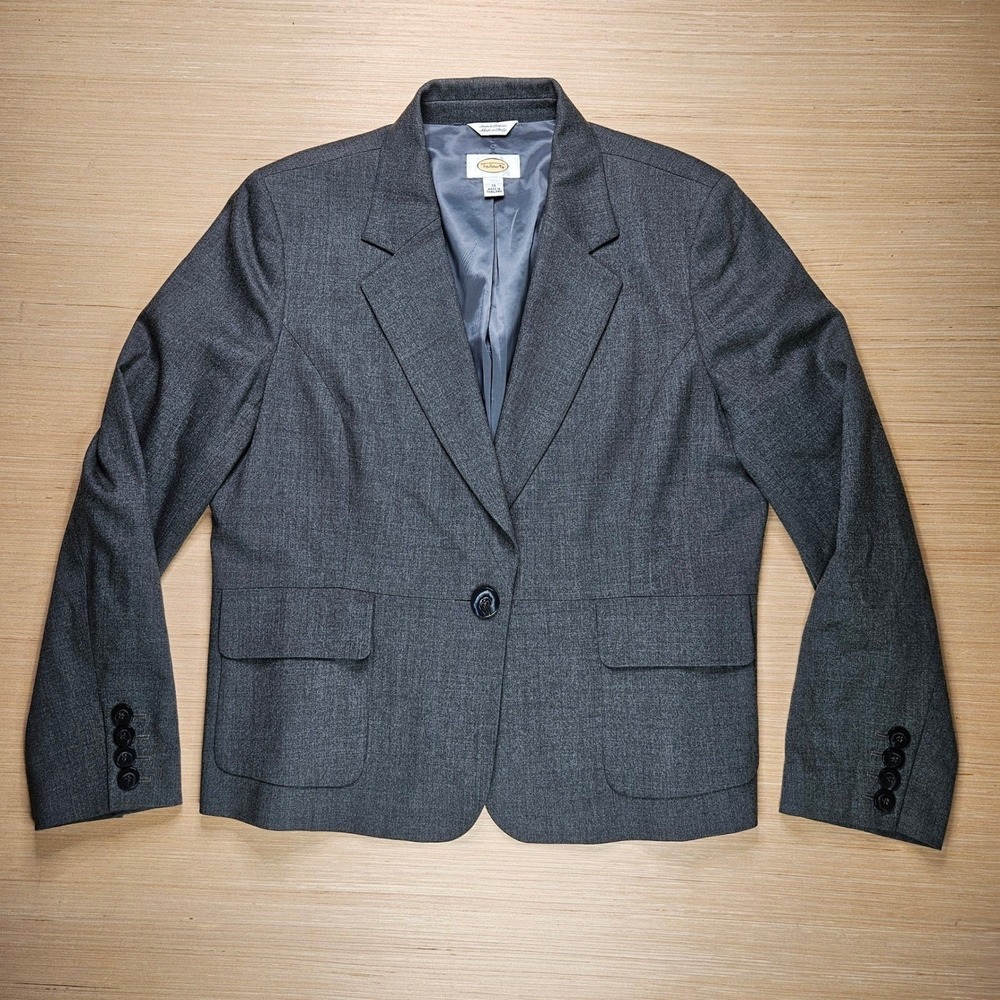 Talbots Blazer Jacket Women 16 Gray Wool Blend Stretch Professional Office